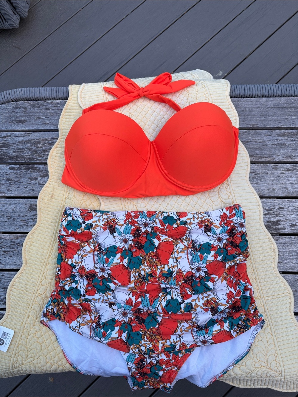 Amazon Bright Orange Halter Top with Floral High-Waist Bottoms - 4X
